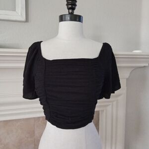 Jessica Simpson Black Flutter Sleeve Ruched Blouse